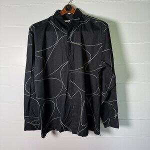 Perry Ellis Abstract Black & White Swirls Cotton Blend Button-Down Shirt Mens L